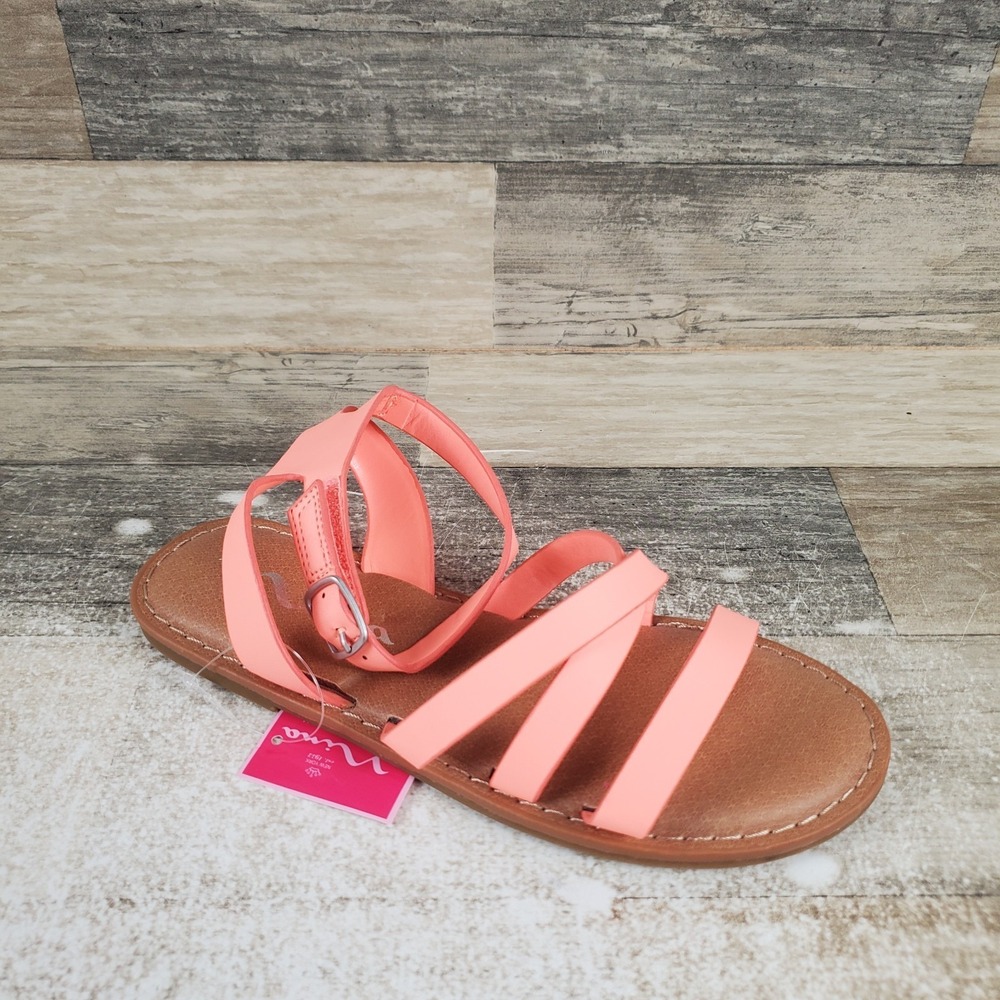Nina Swirla Kids Sandals Sz 2 M Neon Orange Smooth‎ Buckle Ankle Strap Open Toe